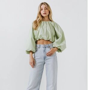 English Factory CROPPED BLOUSON LONG SLEEVE TOP‎ in Pistachio
